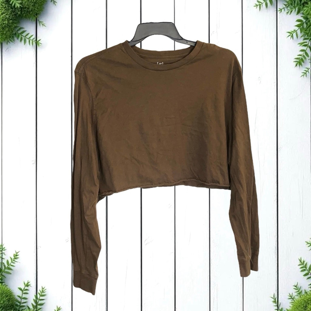 George Long-Sleeve Cropped Brown Tee Shirt Women Size 2X (50-52)